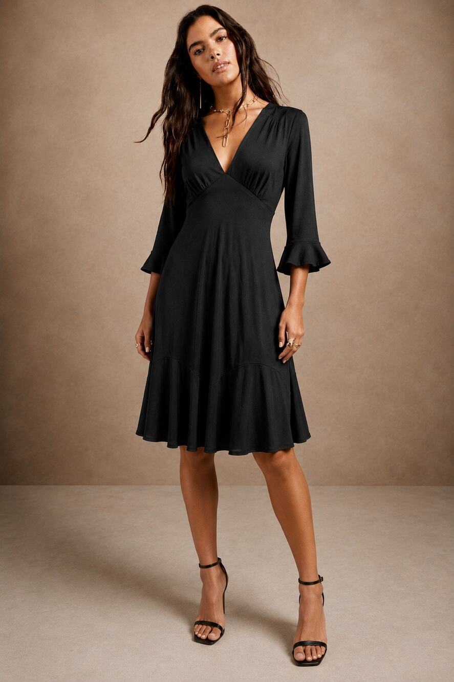 Banana Republic Black Empire Waist Fit Flare Dress Ruffle Sleeve Small